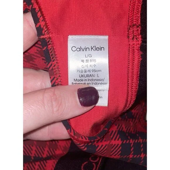 Calvin Klein QF7781 Modern Cotton Holiday Bralette Bra WF Womens L Large Plaid - Picture 5 of 6
